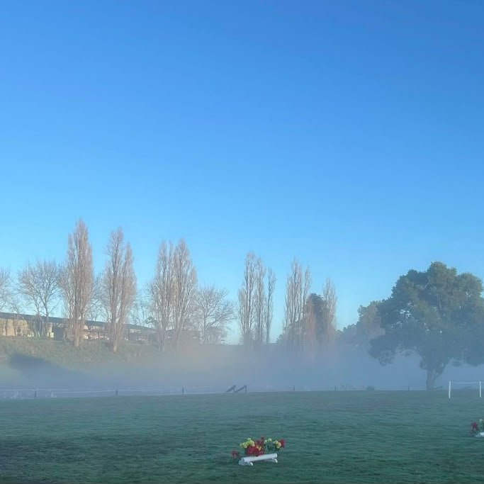 Dawn mist lifting over the cross country course at Waikato Equestrian Centre